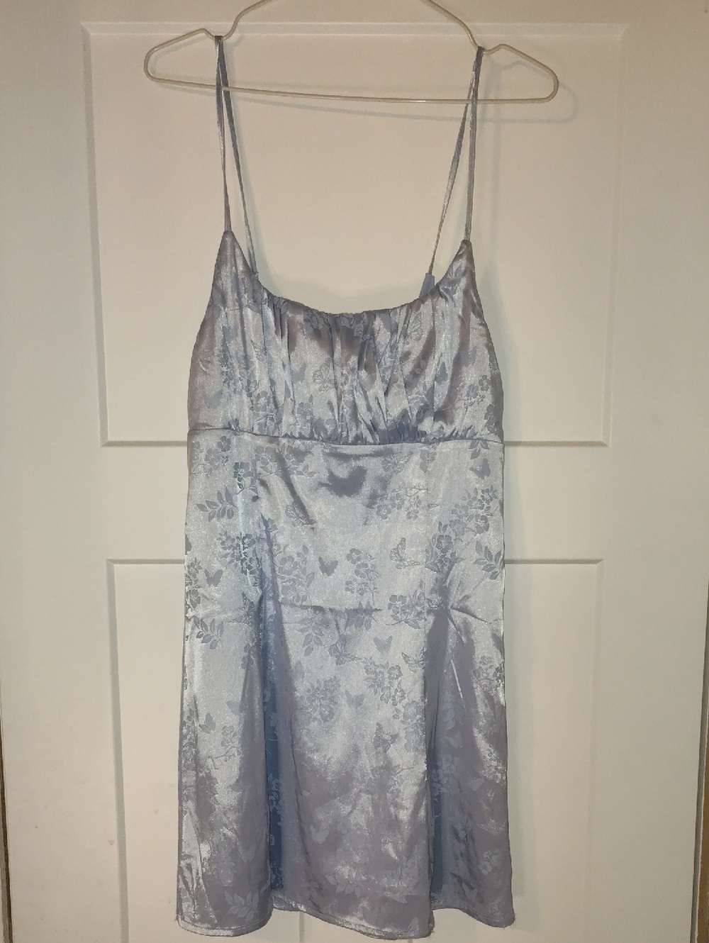 PacSun Light Blue Floral Satin Slip Dress
